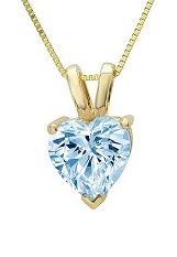 small gold heart Aquamarine birthstone baby necklace